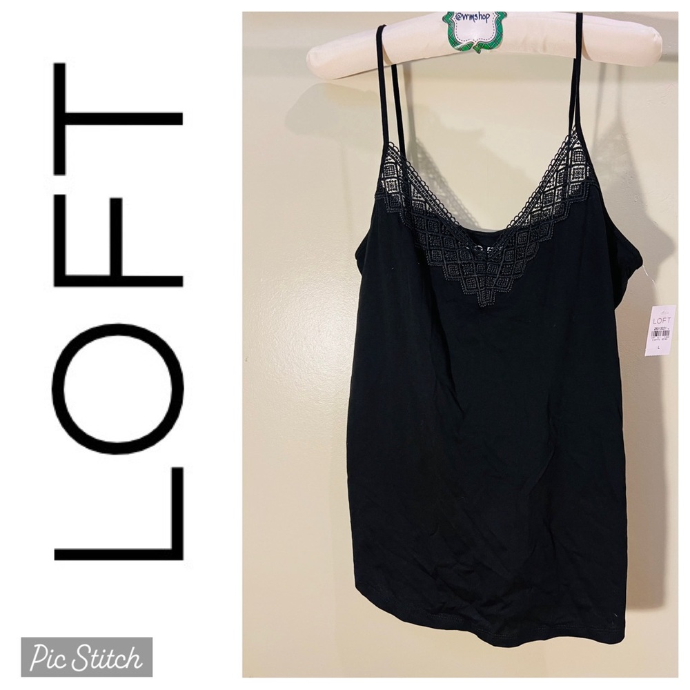 NWT LOFT Lace Camisole with V-neck & spaghetti straps, Black
Sz L